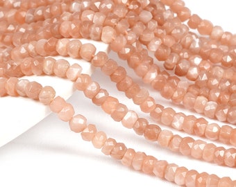 Peach Moonstone Beads, Natural Peach Moonstone Gemstone, 4-5mm Moonstone Beads, Rondelle Faceted Moonstone Beads,Genuine Moonstone Bead 13&#39;&#39;