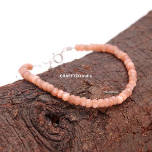 Peach Moonstone Bracelet, AAA Natural Peach Moonstone Faceted Rondelle Beaded Gemstone Bracelet, Handmade Bracelet, Woman&#39;s Moonstone