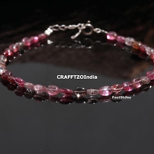 Dainty Pink Tourmaline Bracelet, Natural Pink Tourmaline Smooth Oval Gemstone Beaded Bracelet, Pink Handcrafted Bracelet,Minimalist Bracelet