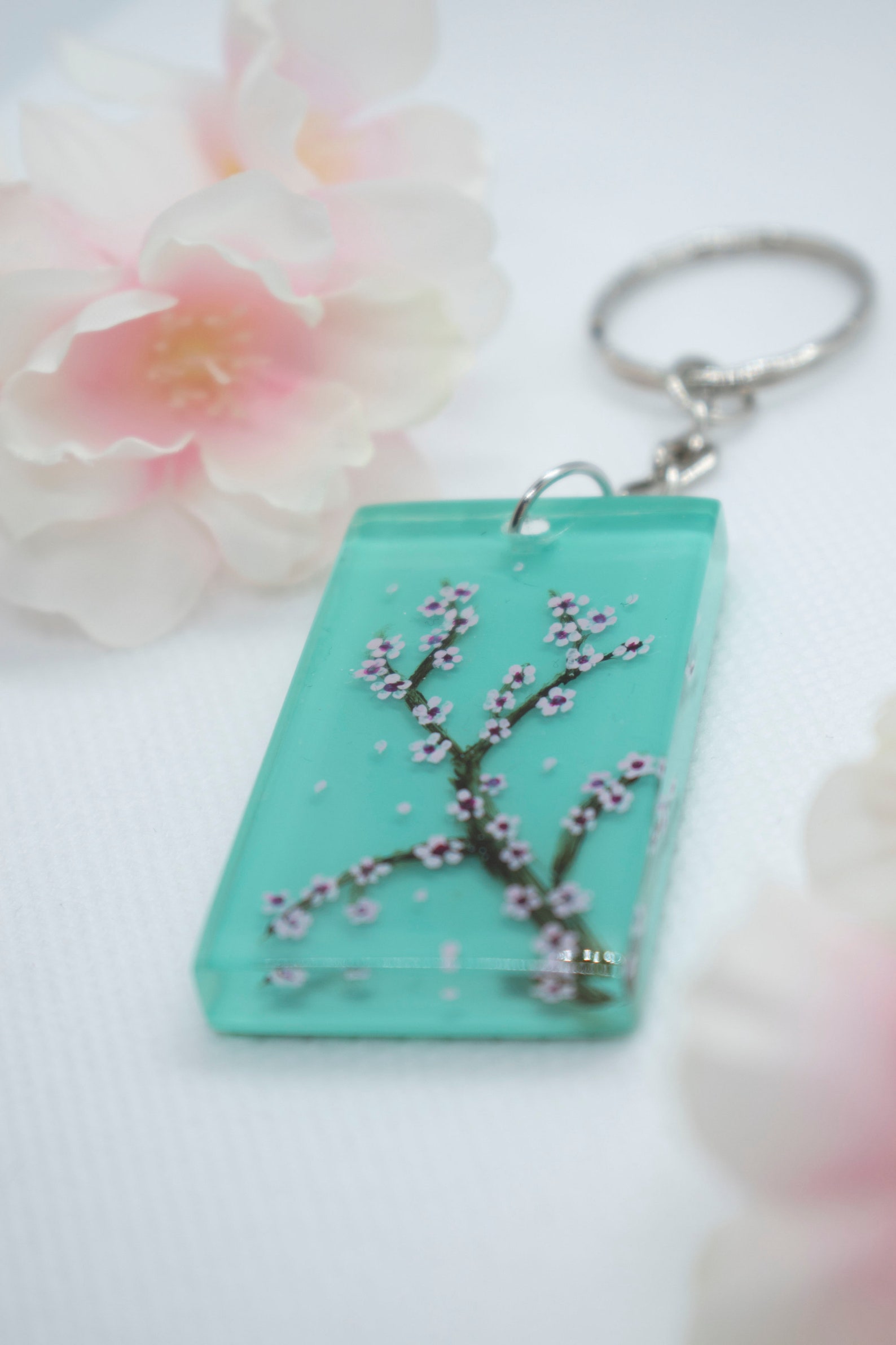 Keychain Cherry Blossoms Epoxy Resin Gift Hanami Branch Resin Etsy
