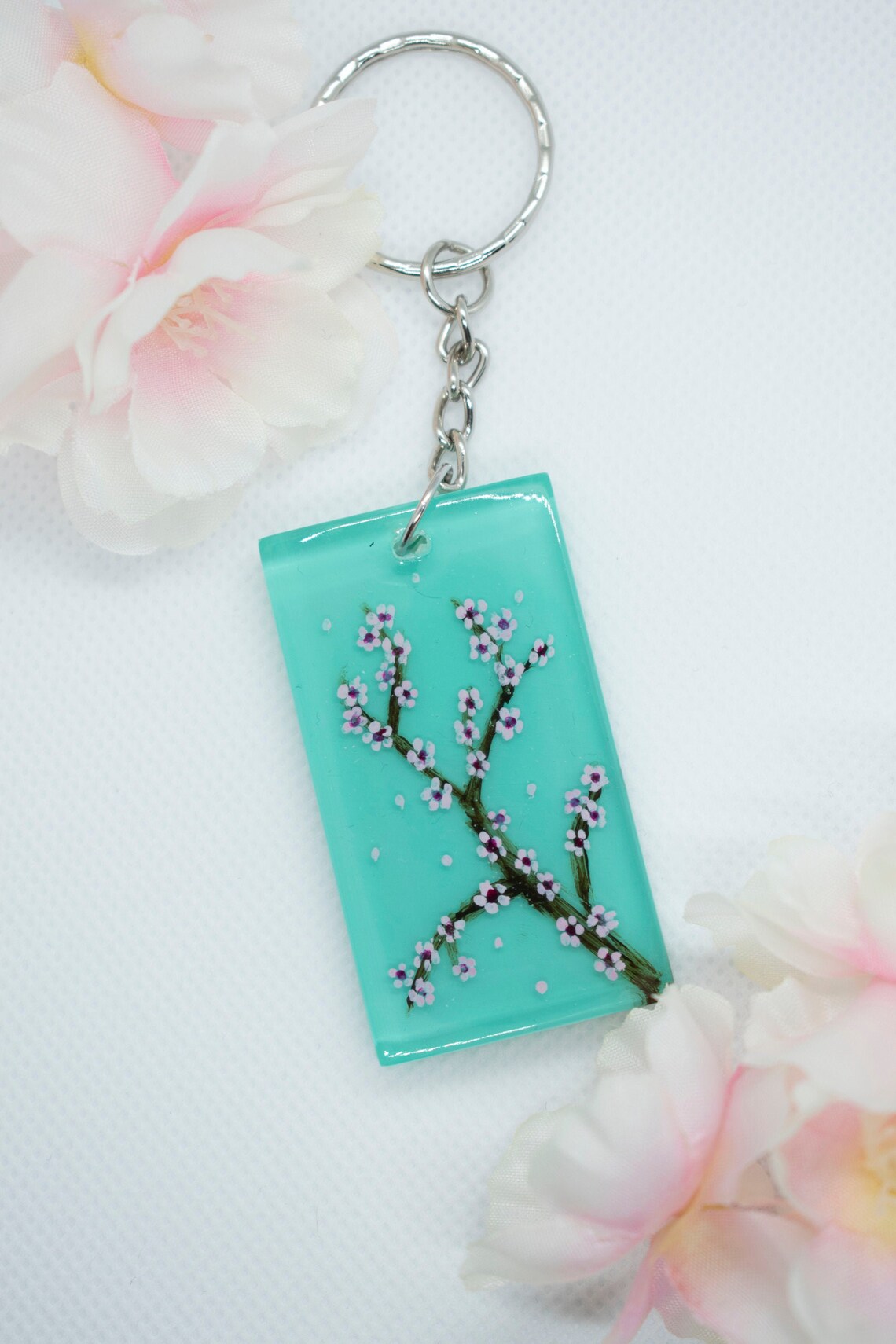 Keychain Cherry Blossoms Epoxy Resin Gift Hanami Branch Resin Etsy