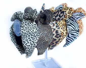 Animal Print Top Knot and Bow Headband