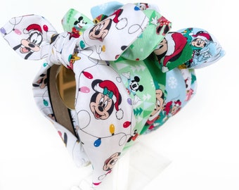 Mickey & Minnie Christmas Top Knot and Bow Headband