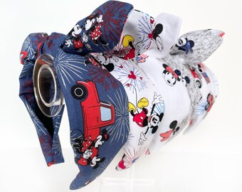 Mickey & Minnie Patriotic Top Knot and Bow Headband