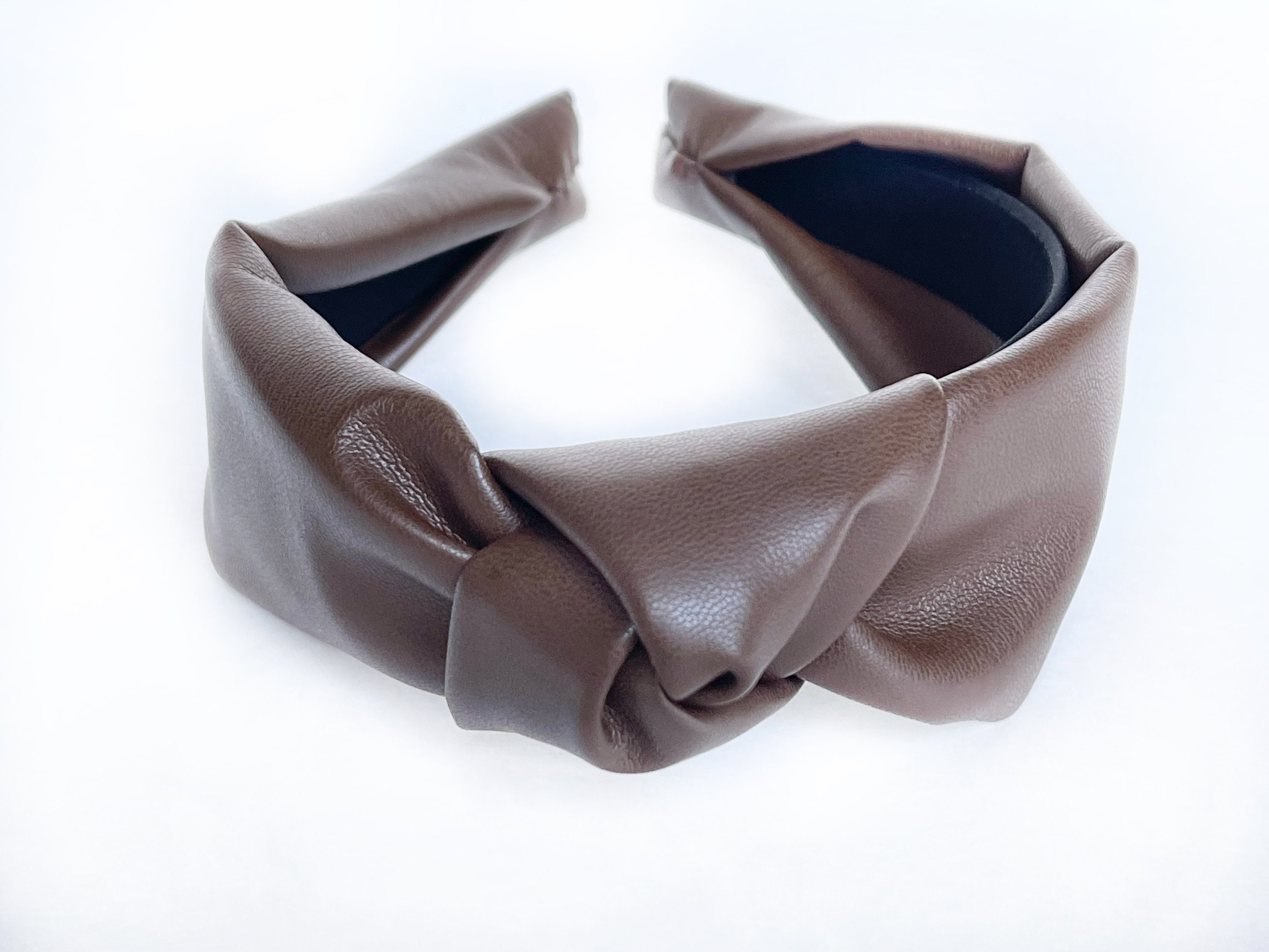 New ✨ Luxe Brown Faux Leather Top Knot Boutique Statement Headband Faux Leather Top Knot Headband: Stitched Hairband, Fall  main image 4