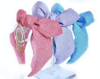 Mini Gingham Top Knot and Bow Headband