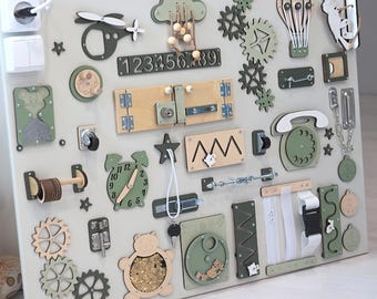 Personalized preschool learning busy board for fine motorik skill development