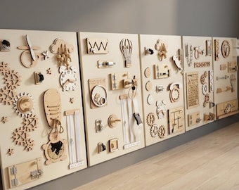 Large Wooden Busy Board Wall Panel, Sensory Activity Toy for Daycare
