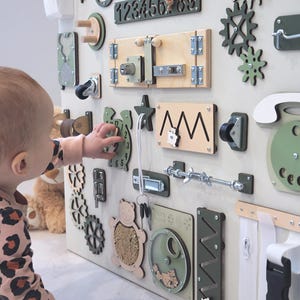 Large Green Montessori Busy Board: Wooden Sensory Activity Toy for Toddlers (1 Year +)