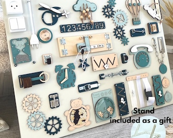 Busy board for baby with Montessori sensory activities, 1st Birthday Gift, motorikbrett, wall busy board, activity board,