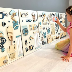 Montessori Wall Busy Board – Toddler Wall Toy, Wooden Sensory Play Panel, Indoor Playground or Playroom Wall Decor