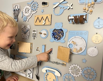 Tablero ocupado de montaje en pared para niño, Tablero ocupado montessori de madera, tablero sensorial, Tablero ocupado para 1 año de edad, regalo de niño