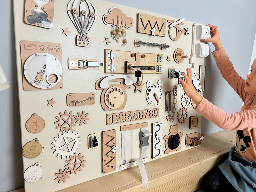 Beige BUSY BOARD for Toddler, Montessori Busy Board, Sensory Board ...