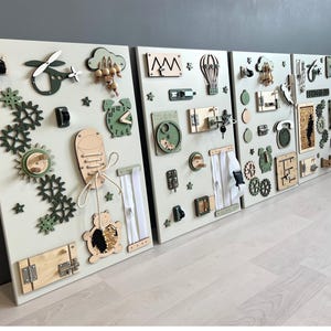 Montessori Wall Busy Board – Toddler Wall Toy, Wooden Sensory Play Panel, Indoor Playground or Playroom Wall Decor Green
