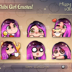 Twitch emotes / Cute pink hair Girl chibi emotes for streamers / Girl emotes / for Twitch and Discord