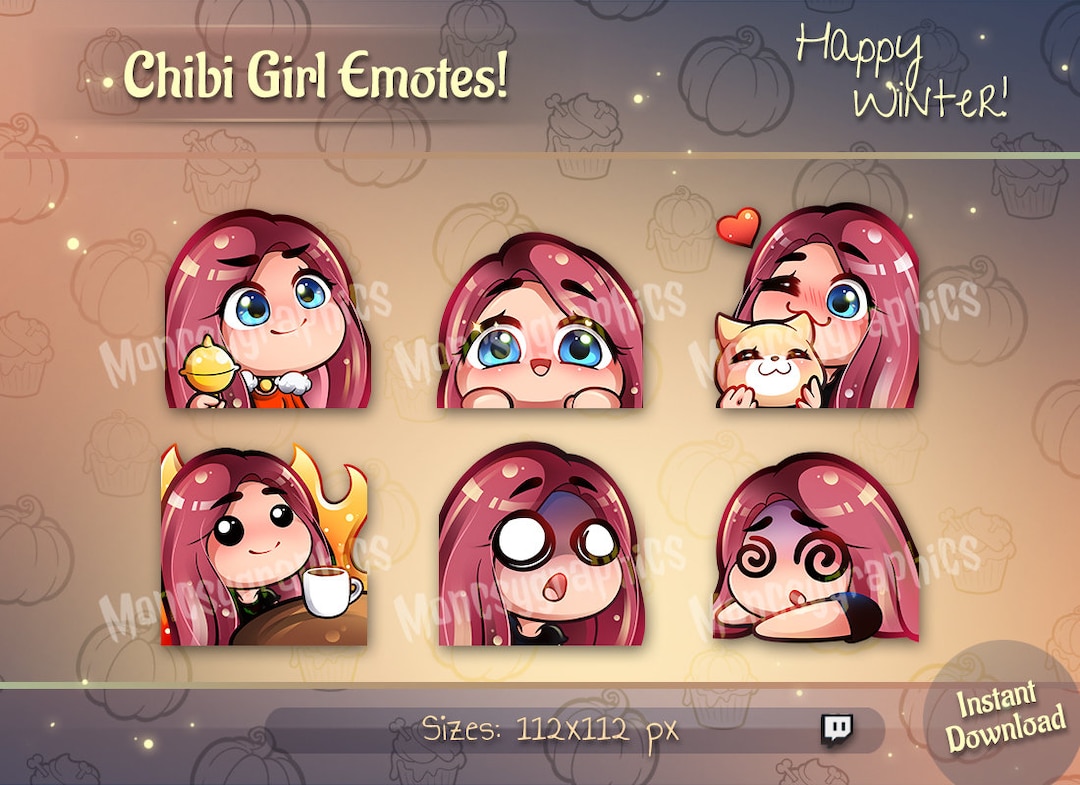 Twitch Emotes / Cute Lila Hair / Blue Eyes Girl Chibi Emotes - Etsy