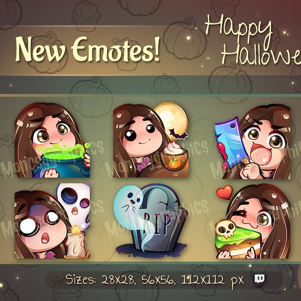 Twitch Halloween Girl Emotes / Süße braune Haare Emotes für Streamer / Discord Emotes / Twitch overlay / Horror Emotes