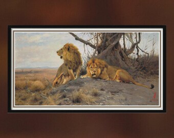 Growling Lions Cross Stitch Pattern, Wildlife Art, Instant Download