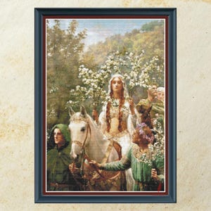 Patrón de punto de cruz de la reina Ginebra, arte artúrico (descarga digital en PDF)