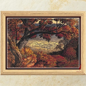 Patrón de punto de cruz de paisaje otoñal - El Weald de Kent por Samuel Palmer