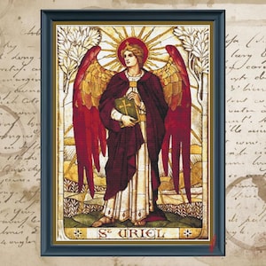 St Uriel the Archangel, Stained Glass Style, Full Coverage Cross Stitch Pattern, Digital PDF Instant Download, Cross Stitch Chart Only