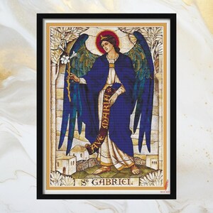 St Gabriel the Archangel, Stained Glass Style, Full Coverage Cross Stitch Pattern, Digital PDF Instant Download, Cross Stitch Chart Only