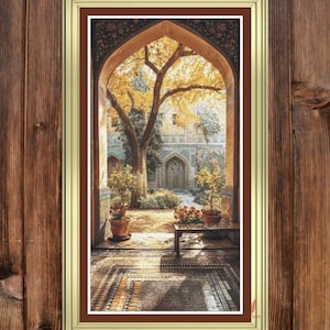 The Courtyard Cross Stitch Pattern (Full Coverage, Digital PDF)