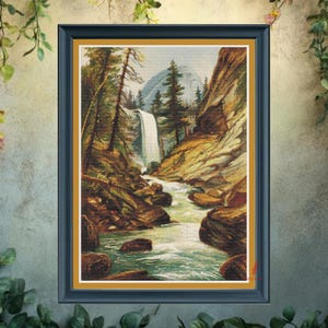 Vernal Fall (Yosemite Valley) by Robert D. Wilkie, Full Coverage Cross Stitch Pattern, Digital PDF Instant Download, Cross Stitch Chart Only