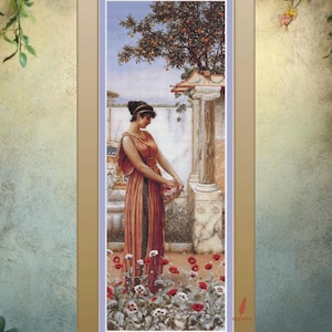 An Idle Hour by John William Godward, Full Coverage Cross Stitch Pattern, Digital PDF Instant Download, Cross Stitch Chart Only