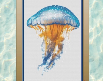 青い魚のステンドグラスのクロスステッチパターンの完全なPDF - Etsy 日本