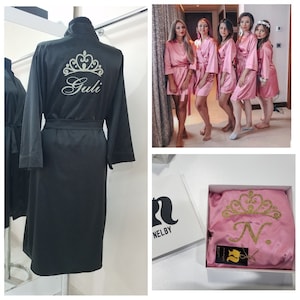 Silk Robe, 3/4 sleeves, with Personalized Embroidery on the Back.