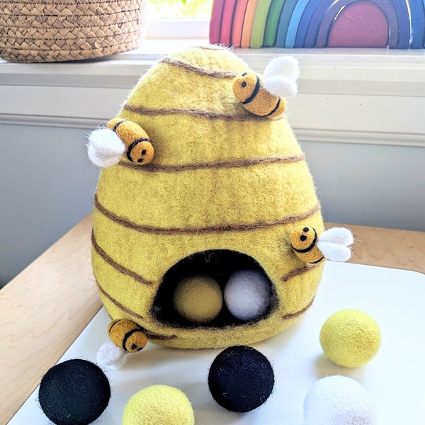 Felt Beehive / Montessori Beehive / Beehive Toy / Bee Sensory Bin / Bee Sensory Kit / Flisat Accessories / Felt Bees / Felt Bumblebees