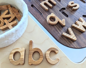 abc Lowercase Alphabet Puzzle Walnut Wood Flisat Insert / Wooden Montessori Lowercase Alphabet Tray / Hardwood Puzzle Tracing Set