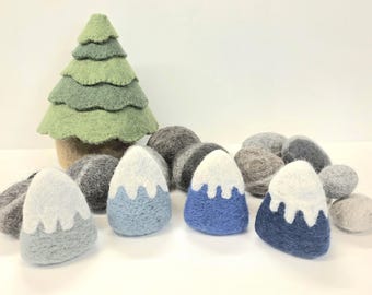 3D Standing Felt Mountains for Small World Pretend Play / Needle Felted Snow Capped Mountain for Garland Ornament Decoration Photo Props