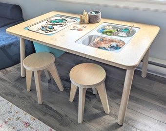 Wood Sensory Table for Sensory Bin / Toddler Desk / Kids Sensory Table with Light Table Lids / Kids Montessori Activity Table / Wooden Desk