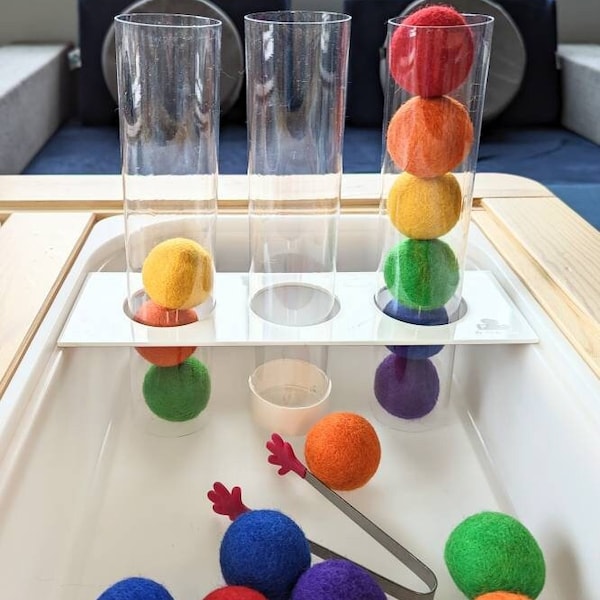 BIG Tube Sensory Play Set for Trofast Sensory Bin / Flisat Tinker Cup and Tube Insert / Pom Pom Patterns Felt Ball Fine Motor Activity