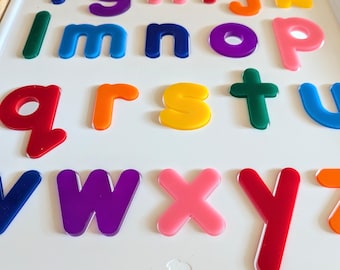 Flisat Lowercase Alphabet Puzzle & Letter Tracing Insert / Flisat abc Alphabet Play Set / Montessori Rainbow Acrylic Alphabet Loose Parts