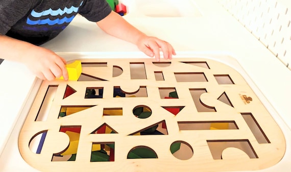 Wood Blocks Sorting Flisat Insert INCLUDES BLOCKS / Trofast Sensory Bin Shape Sorter Games Learning Activities Lid / Spatial Geometry Insert
