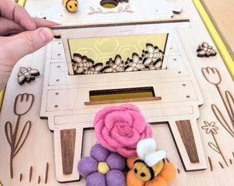 Busy Beehive Flisat Insert / Trofast Sensory Bin Honey Bee Hive Lid / Montessori Bee Life Cycle Play Set / Beehive Wood Sensory Bin Topper