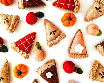 Apfel Erdbeer Pfirsich Kürbis Tortenstück Einzelteile / Nadelgefilzte Tarte Stücke / Filz Backwaren / Wolle Obst Pasteten