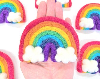 Felt Rainbow with Clouds Loose Parts / Needle Felted Rainbow with 7 Primary Colors / Wool Rainbow for Mobile Garlands Decorations