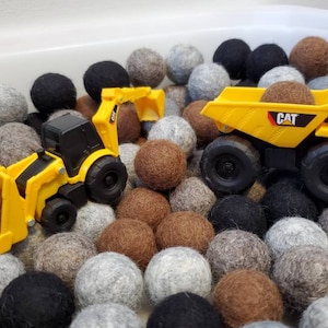 Felt Balls Pretend Play Rocks and Dirt Colors 1 inch 2.5 cm / Construction Sensory Bin Felt Rocks / Felted Wool Pom Poms Brown Grey Black