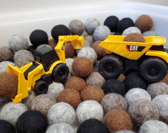 Felt Balls Rocks and Dirt Colors 1 In 2.5 cm / Construction Sensory Bin Pretend Play Rocks / Felted Wool Pom Poms Brown Grey Black Colours