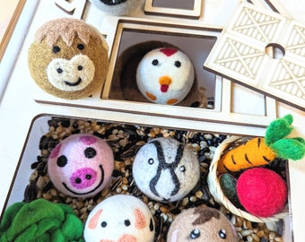 Felt Farm Animals / Extra Large Felt Balls / Felt Balls / Wool Balls / Sensory Bin Balls / Farm Sensory Bin / XL Balls / Montessori Balls