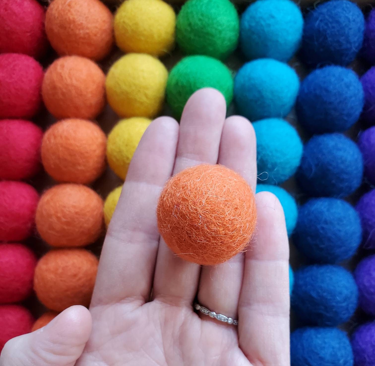 Rainbow Large Felt Balls | Montessori Wool Pom Poms for Baby, Crafts, Cats,  Essential Oils, Felting & Garland | 7 ROYGBIV Colors | 4 CM (1.75-2)