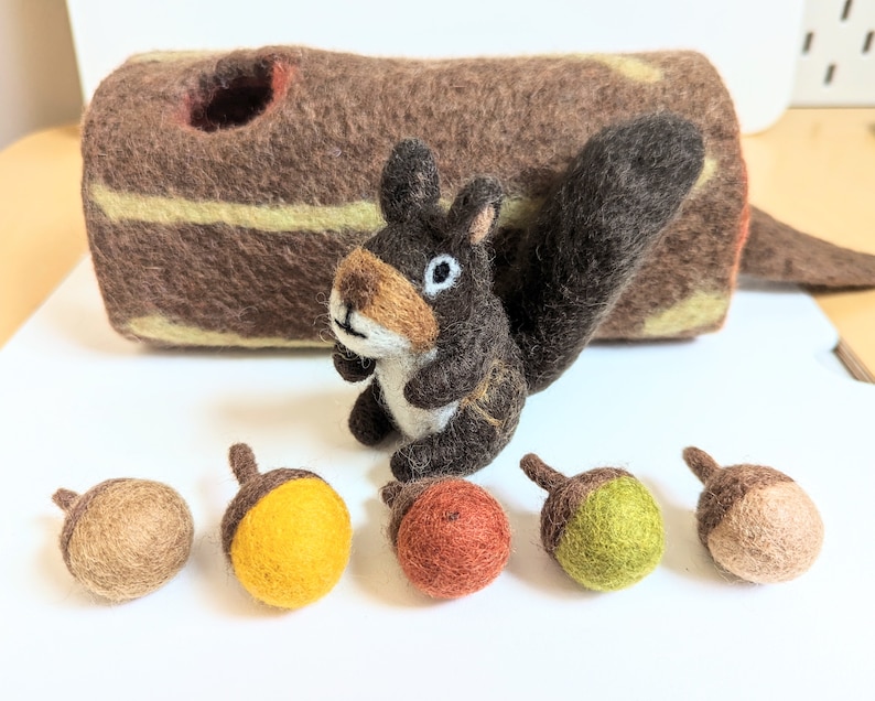 Felt Squirrel and Acorns Object Permanence Toy / Felted Wool Hide the ...