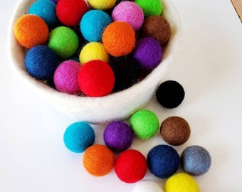 Felt Balls 12 Basic Colors 1 in 2.5 cm / Rainbow + Pink Brown Black White Grey Wool Pom Poms for Learning Colours Counting Activities Crafts