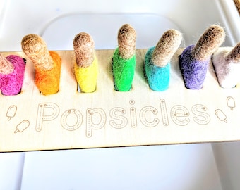 Felt Popsicle Play Set for Flisat Sensory Bin / Play Kitchen Felt Play Food Popsicle Treats / Pastel Rainbow Wool Popsicle Toys Loose Parts
