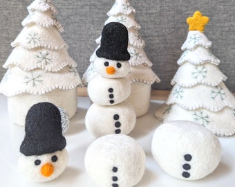 Felt Snowman Stacker Toy / Wool Snowman Fine Motor Stacking Game / Needle Felted Snowman Christmas Ornament Decoration / Snow Sensory Bin