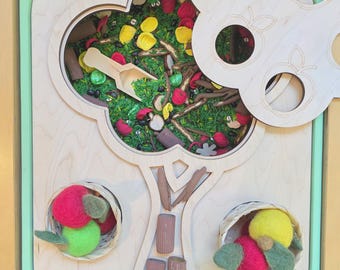 Tree Flisat Insert with Interchangeable Accessories / Wood Tree Sensory Tray / Fruit Tree Trofast Lid / Farm Tree Fillable Sensory Puzzle